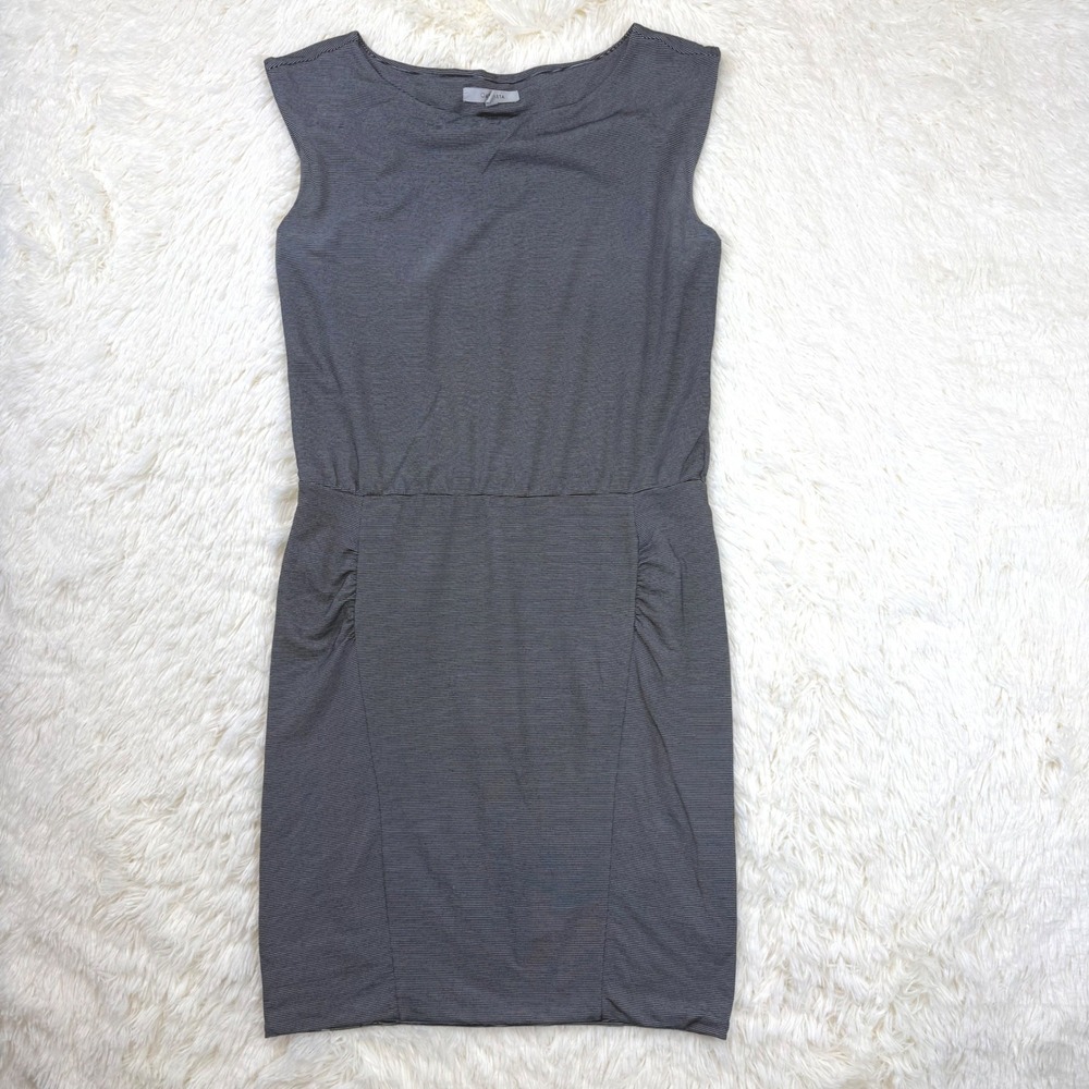 Athleta Mini Bodycon Dress Womens Medium Black White Micro Stripe Sleeveless